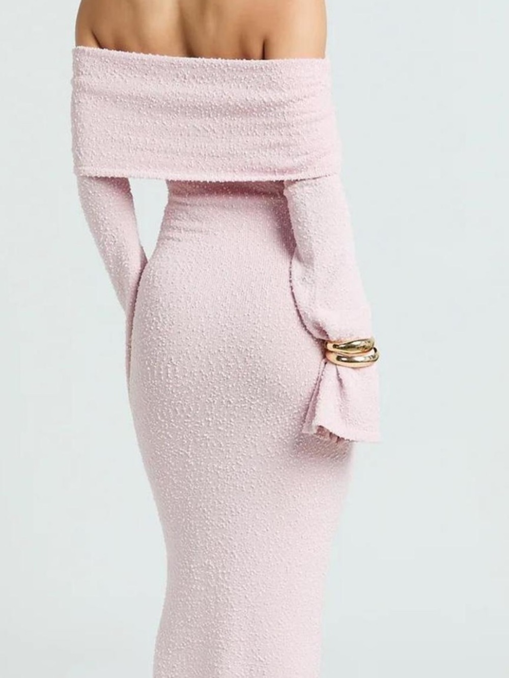 Showpo Blush Pink Off-Shoulder Long Sleeve Midi Dress